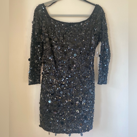 Black Sequin Mini Party Dress - Picture 3 of 15